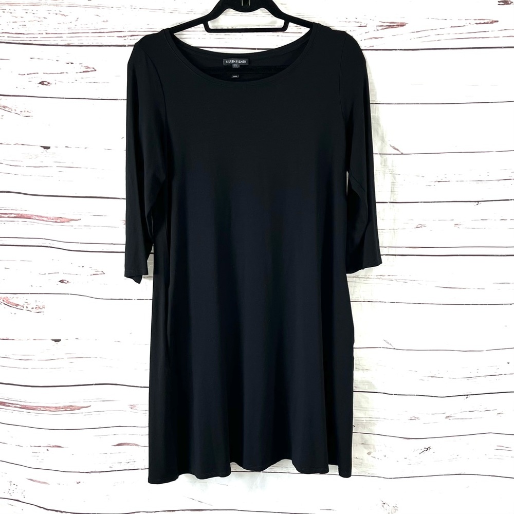 Eileen Fisher Jersey Knit T-Shirt‎ Dress Womens Size M Black long Sleeve.